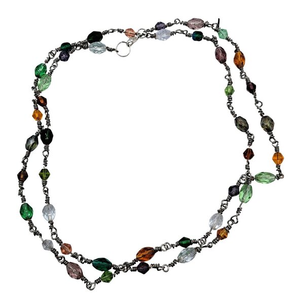 Long glass beaded necklace with wrapped loops - Picture 2 of 5